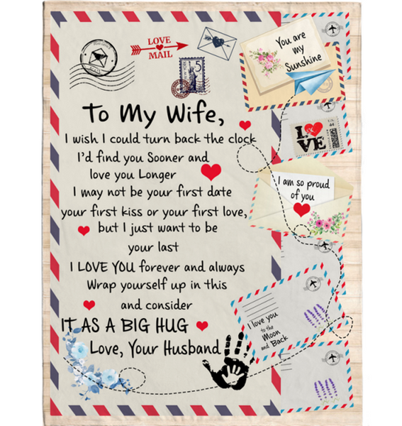 Personalized To My Wife Wish Find You Sooner Longer I Love You Forever Big Hug Husband Gift Letter Envelope Fleece Blanket