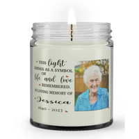 Personalized Custom Photo Name This Light Shines As A Symbol Remember Mom Grandma Loss Memorial Sympathy Candle