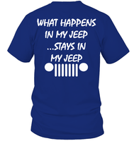 What happens in my jeep stays in my jeep tee shirt copy