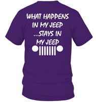 What happens in my jeep stays in my jeep tee shirt copy