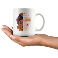 March woman three sides quiet, sweet, funny, crazy, birthday black gift coffee mugs