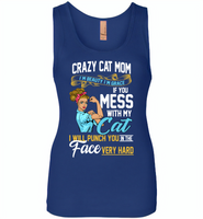 Crazy cat mom i'm beauty grace if you mess with my cat i punch in face hard - Womens Jersey Tank