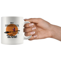 My broomstick runs on Wine halloween white coffee mug