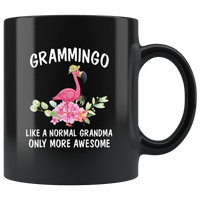 Grammingo like a normal grandma but more awesome flamingo black coffee mug