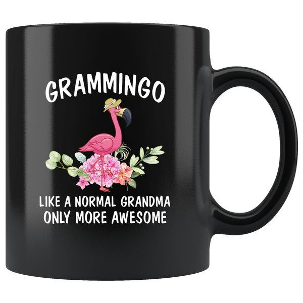 Grammingo like a normal grandma but more awesome flamingo black coffee mug