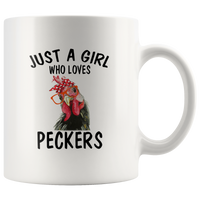 Just A Girl Who Loves Peckers Chicken Rooster White Coffee Mug