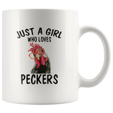 Just A Girl Who Loves Peckers Chicken Rooster White Coffee Mug