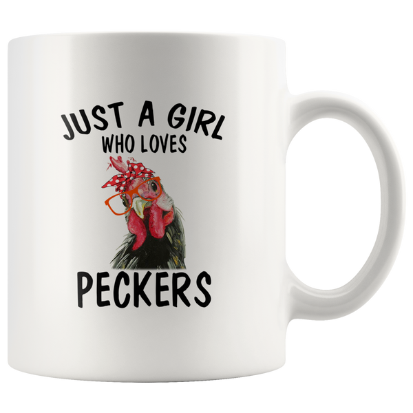 Just A Girl Who Loves Peckers Chicken Rooster White Coffee Mug