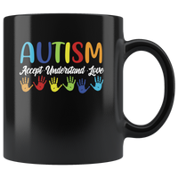 Autism accept understand love colorful black coffee mug