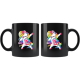 Dabbing unicorn black coffee mug