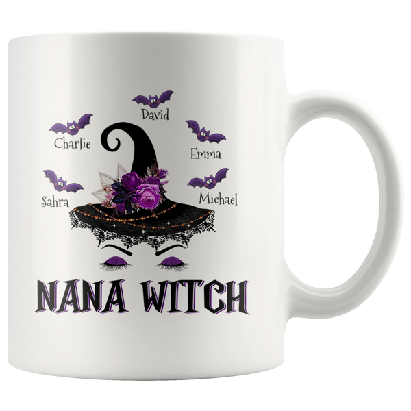 Personalized Nana Witch Halloween Gift Idea For Grandma From Grandkids, Halloween Grandma Gift White Coffee Mug