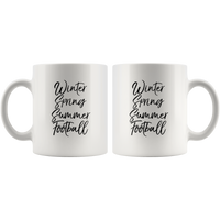 Winter Spring Summer Football white coffee mug