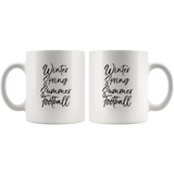 Winter Spring Summer Football white coffee mug