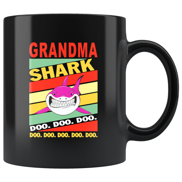 Vintage grandma shark doo doo doo, mother's day black gift coffee mug