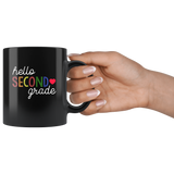 Hello second grade back to school black coffee mug