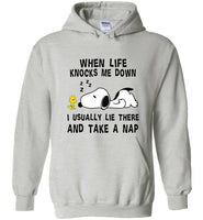 Snoppy when life knocks me down i usually lie there and take a nap T shirt