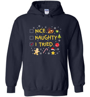 Nice, Naughty, I Tried. Funny Christmas Tee Shirt