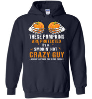 Pumpkins are protected by crayzy guy halloween skeleton hand t shirt