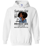 Black September girl over 50 living best life ain't goin back, birthday gift tee shirt for women