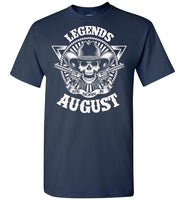 Legends are born in August, skull gun birthday's gift tee shirt