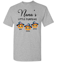 Personalized Nana Little Pumpkin Halloween Gift Idea For Mom Grandma Mimi From Grandkids Kids Customized Name T Shirt