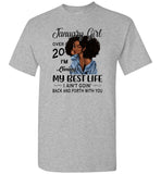 Black January girl over 20 living best life ain't goin back, birthday gift tee shirt for women