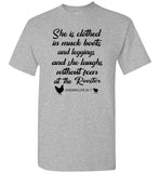 She clothed in muck boots leggings, laughs without fear the Rooster mother chicken life shirt