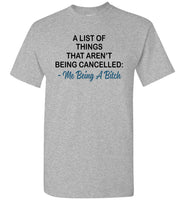 A List Of Things That Aren't Being Cancelled Me Being A Bitch T Shirt