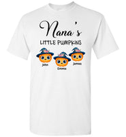 Personalized Nana Little Pumpkin Halloween Gift Idea For Mom Grandma Mimi From Grandkids Kids Customized Name T Shirt