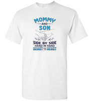 Mommy and son side by side hand in hand heart to heart tee shirt