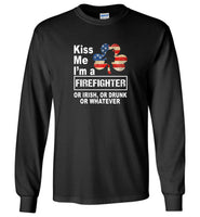 Kiss me I'm a firefighter or irish or drunk whatever america flag tee shirt