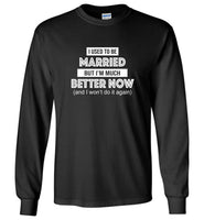 I used to be married but I'm much better now and I won't do it again tee shirt hoodie