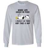 Snoppy when life knocks me down i usually lie there and take a nap T shirt