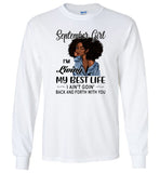 Black September girl living best life ain't goin back, birthday gift tee shirt for women