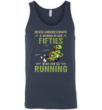 Never underestimate a woman in her fifties who can go running turtle Tee shirt