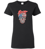 Lady skull america flag flower tee shirt