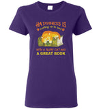 Happiness is curling up in bed with a fluffy cat and a great book lover tee shirt hoodie