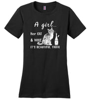 A girl her cat and wine it is beautiful thing T shirt