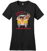 A girl and her sheltie living life in peace sunflower hippie car Tee shirt