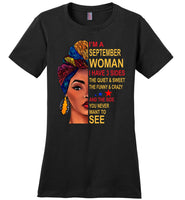 September woman three sides quiet, sweet, funny, crazy, birthday gift T shirt