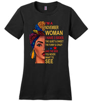 November woman three sides quiet, sweet, funny, crazy, birthday gift T shirt