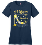 A Queen Was Born In October Glitter Diamond Shoes Birthday Gift For Girl Aunt Mom T Shirt