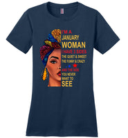 January woman three sides quiet, sweet, funny, crazy, birthday gift T shirt