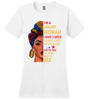 January woman three sides quiet, sweet, funny, crazy, birthday gift T shirt