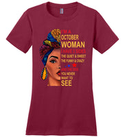 October woman three sides quiet, sweet, funny, crazy, birthday gift T shirt