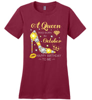A Queen Was Born In October Glitter Diamond Shoes Birthday Gift For Girl Aunt Mom T Shirt