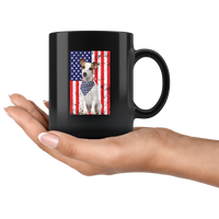 Rat Terrier Dog wearing bandana american flag independence day black coffee mug