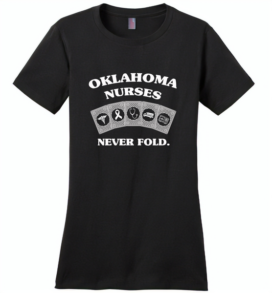 Oklahoma Nurses Never Fold Play Cards - Distric Made Ladies Perfect Weigh Tee