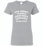 New Jersey Nurses Never Fold Play Cards - Gildan Ladies Short Sleeve