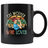 Cat mother wine lover strong woman vintage retro black coffee mug